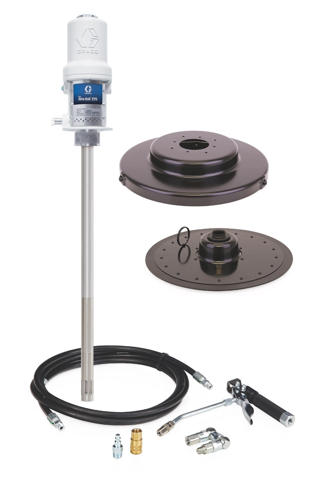Mini Fire-Ball® 225 50:1 54 kg (120 lb) pompa tłuszczowa – przenośne urządzenie kompletne z certyfikatem CE, podstawowa płyta rolkowa