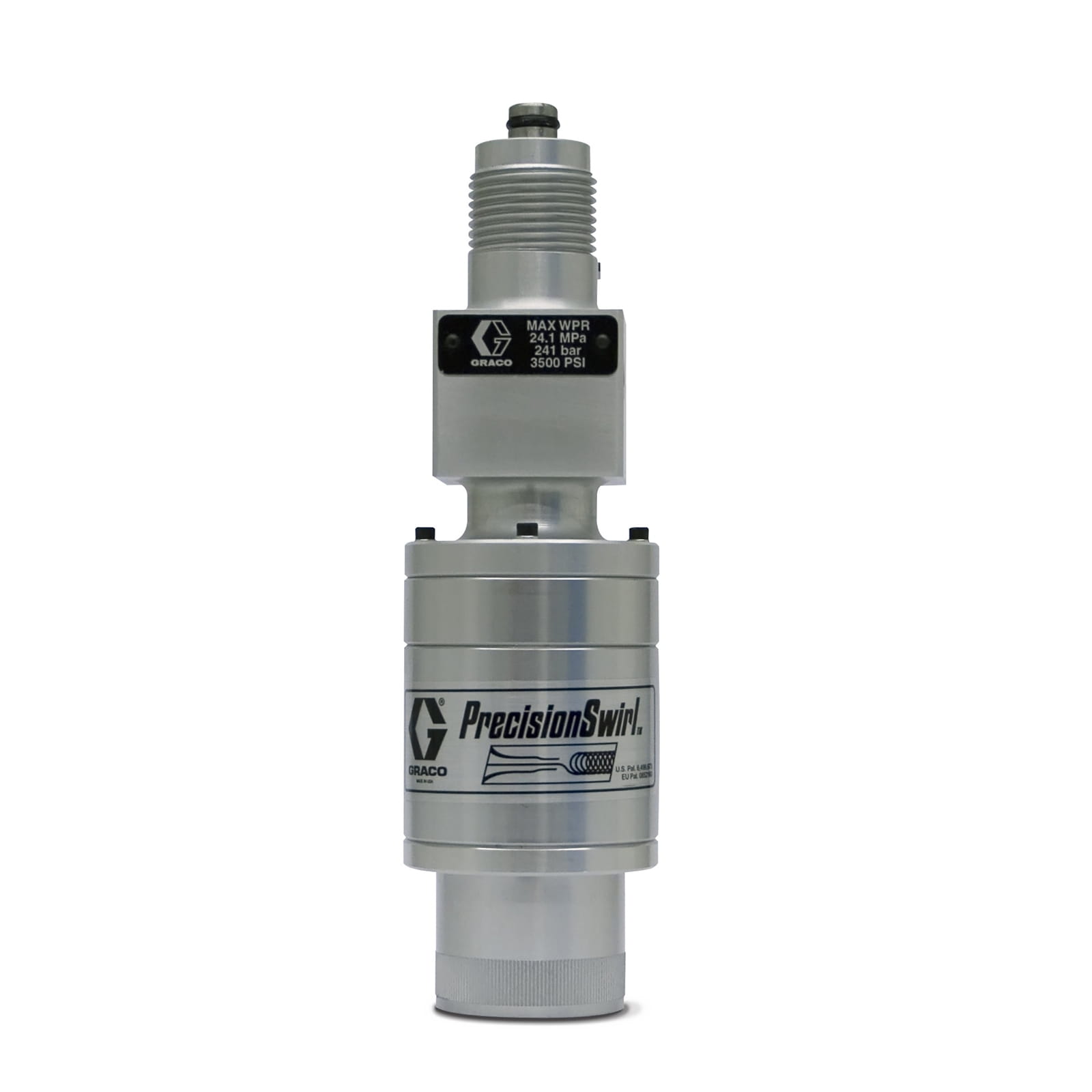 Standard PrecisionSwirl Kreis-Dosiervorrichtung, 0,7 mm (0,028 Zoll) Kupplungsversatz für größere Perlenbreiten Typisch für Nahtabdichtungsanwendungen.