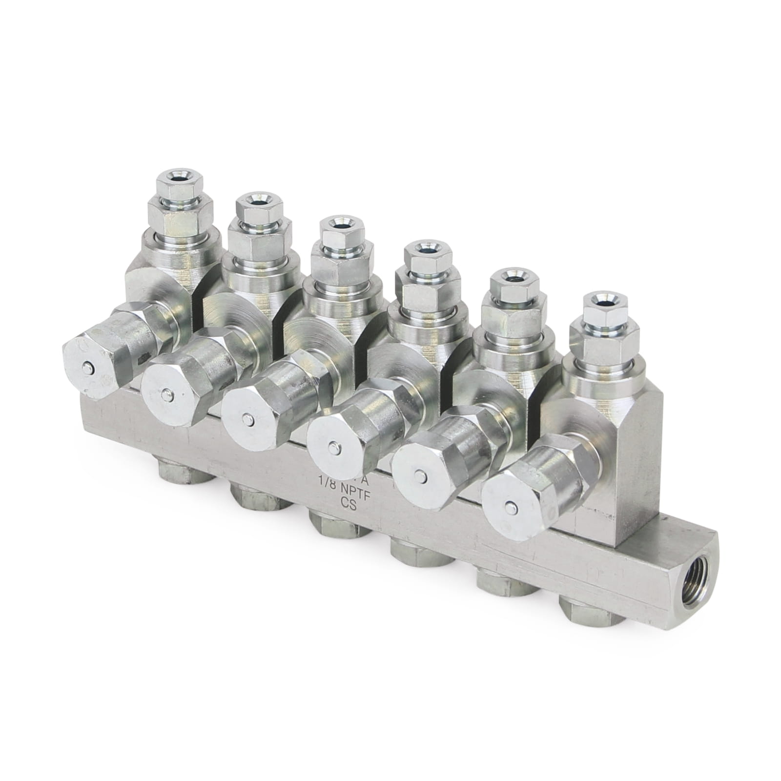 GL-33™ Fett-Einspritzsystem, Edelstahl, Verteiler mit 6 Einleitungsverteilern, 1/8". BSPP x 6 mm