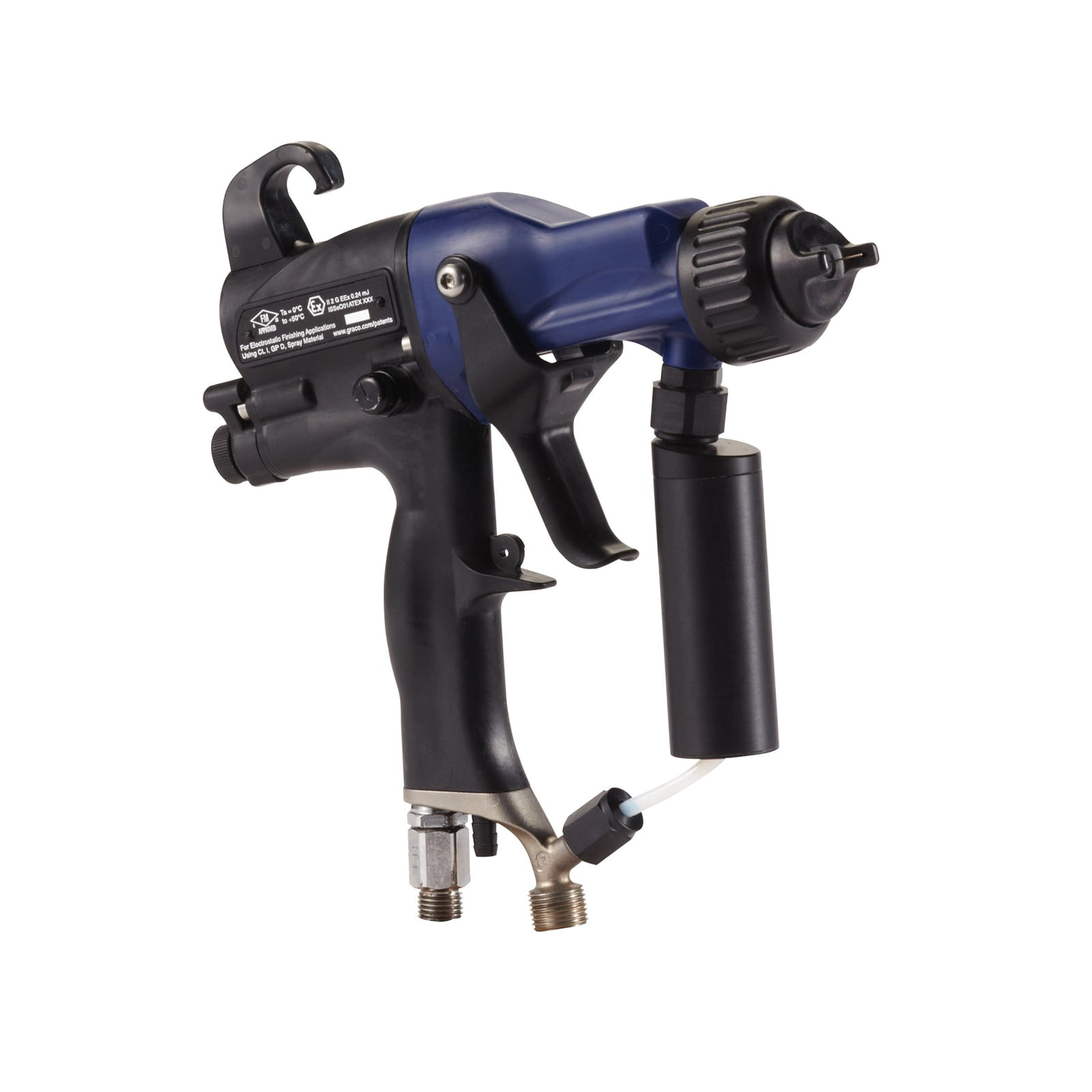 Manual electrostatic air spray gun for materials with high conductivity Pro Xp40, 40 kV, 1.5 mm precision nozzle (0.055 inch) for wear-intensive applications, standard display