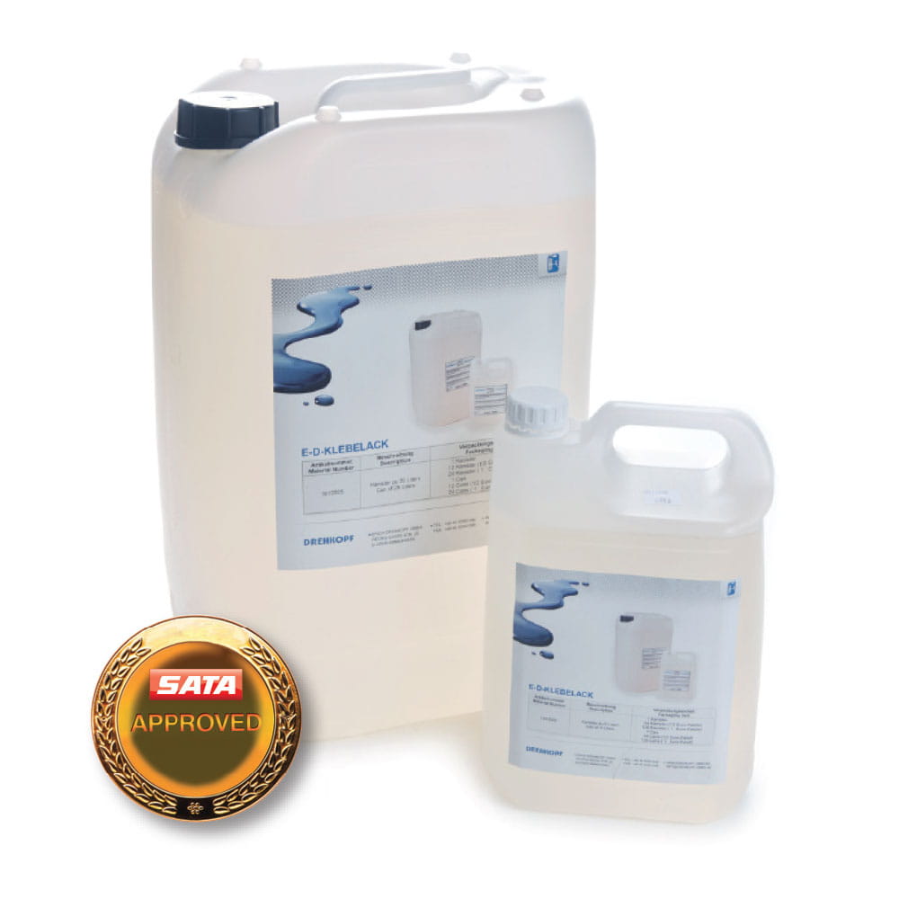 DREHKOPF E-D-KLEBELACK, barniz adhesivo al agua, 5 litros, transparente: revestimiento protector para paredes de cabinas de pulverización (protección de paredes).