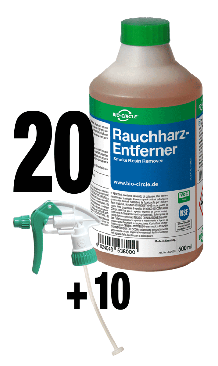 BIO-CIRCLE Rauchharz-Entferner – 20 Flaschen à 500 ml inkl. 10 Sprayer