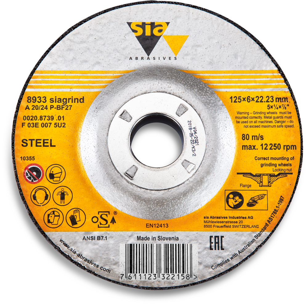 sia Abrasives 8933 siagrind – Schruppscheibe – Ø 125 mm – Typ: Stahl, A 20/24 P-BF27 – Dicke 6,0 mm