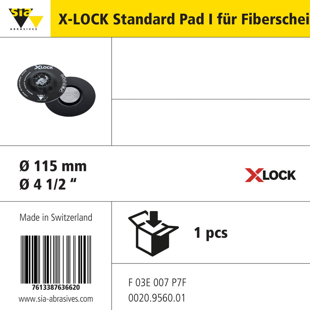 sia Abrasives Stützteller Standard für Fiberschleifscheibe – Ø 115 mm – Typ: X-LOCK, weich