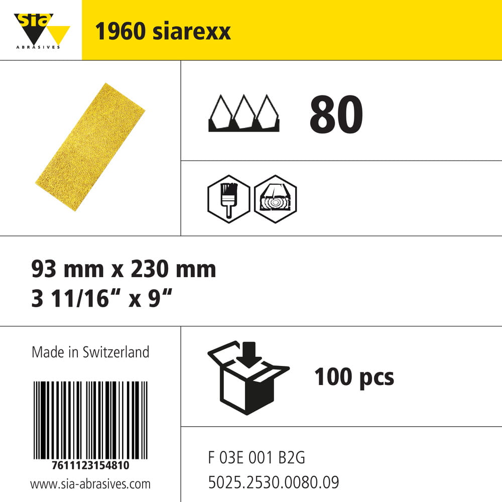 sia Abrasives 1960 siare x x – Schleifstreifen – 93 x 230 mm, ohne Loch – Körnung 80