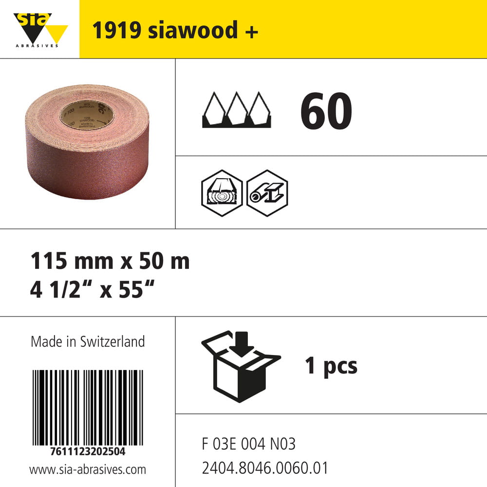 sia Abrasives 1919 siawood + – Papier-Schleifrolle – 115 mm x 50 m – Typ: antistatisch – Körnung 60