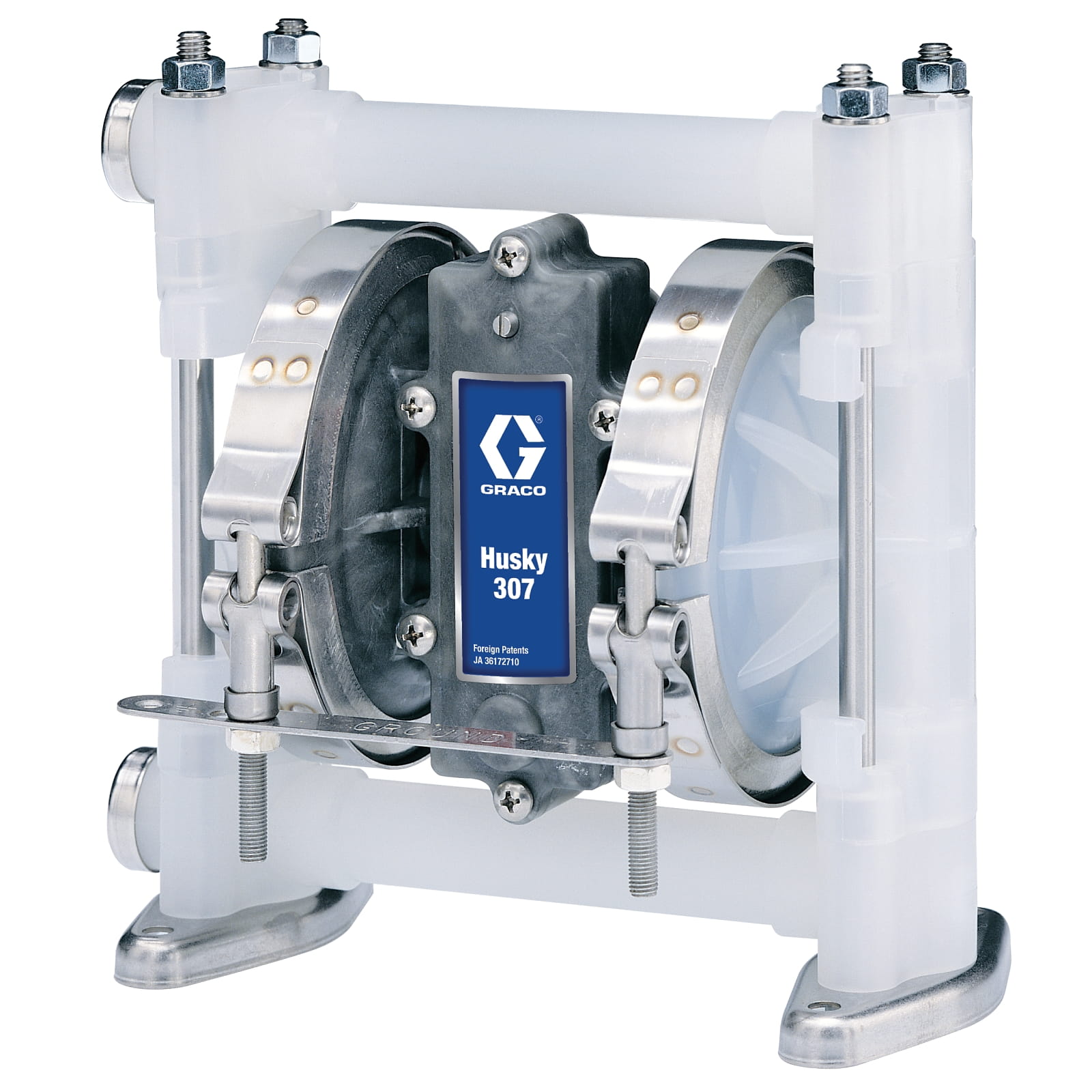 Pompe standard Husky 307 PP (3/8" BSP), boîtier central en PP, sièges AC, billes PTFE et membrane PTFE
