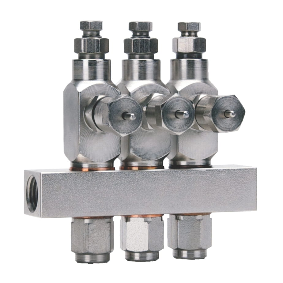 GL-32™ Fett-Einspritzsystem, Kohlenstoffstahl, Verteiler mit 3 Einleitungsverteilern, 1/4 NPT