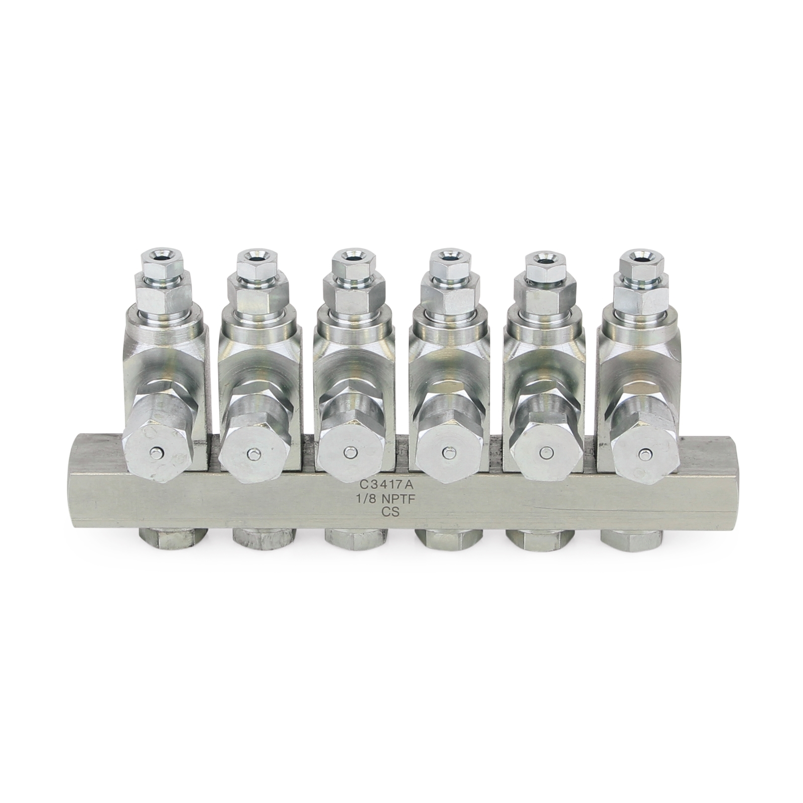 GL-33™ Fett-Einspritzsystem, Edelstahl, Verteiler mit 6 Einleitungsverteilern, 1/8". BSPP x 6 mm