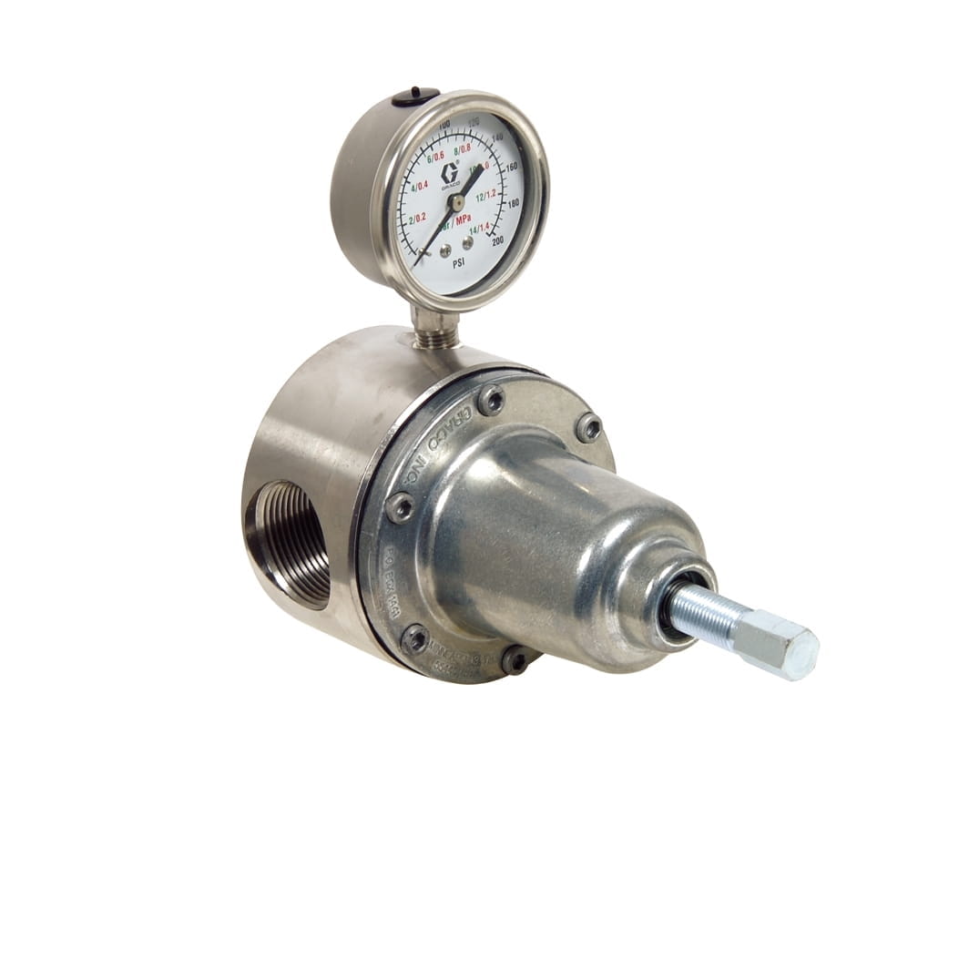 Korrosionsbeständiger Gegendruckregler, Niederdruck, max. 180 psi, Edelstahl und Hartmetall, manuell, 1-1/4 (f) x 1-1/4 (f), mit Manometer
