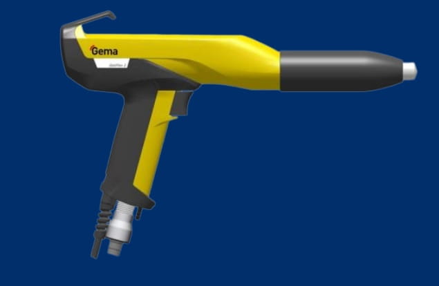 Pistolet manuel GEMA OptiSelect GM03 complet, polarité négative, (avec câble de pistolet 6 m, tuyau d'air de purge 6 m, buse à jet plat, brosse et jeu de pièces, sans tuyau à poudre)