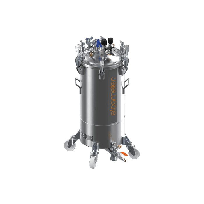 Elcometer P60B radmontierter Druckbehälter aus Edelstahl mit Bodenablass (x2); 60 L (PP60B) mit 10 m Schlauch & Sagola Premium 419 Lackierpistole 2,30 mm-Nadel