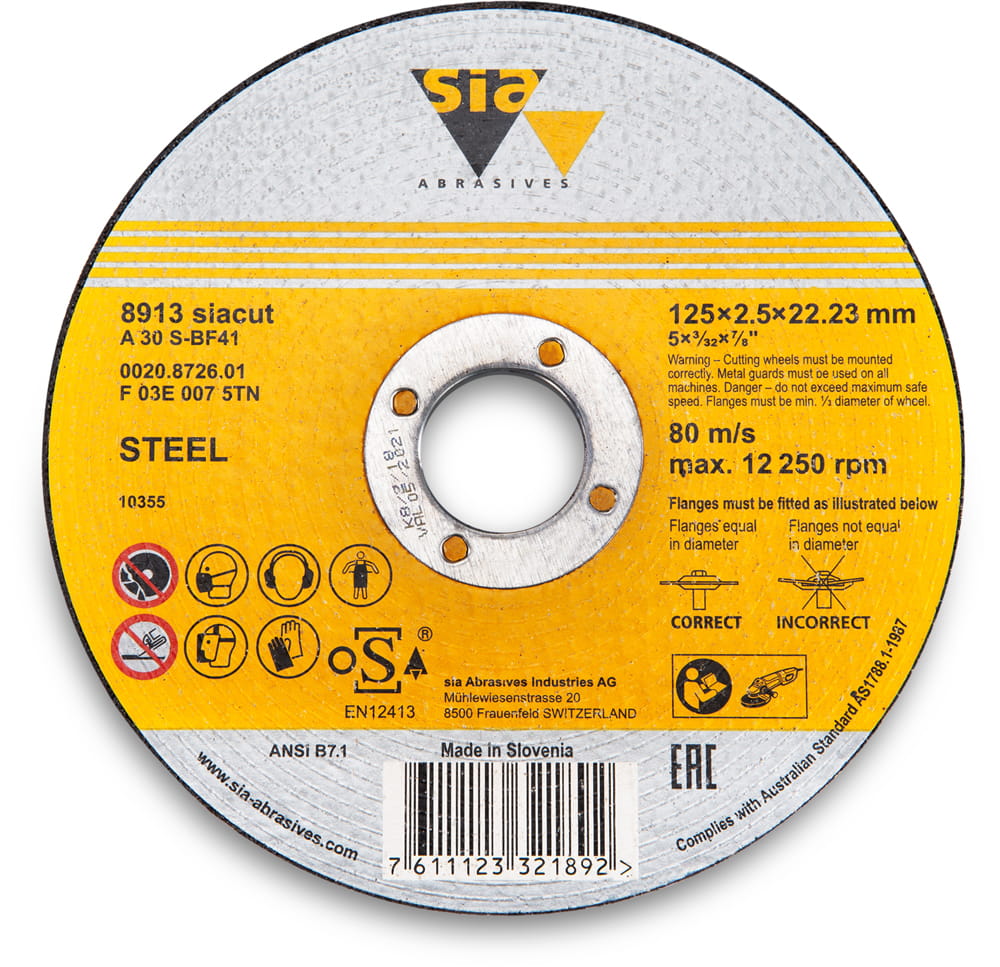 sia Abrasives 8913 siacut – Trennscheibe – Ø 76 mm – Typ: INOX/Rostfreier Stahl, A 60 R-BF41 – Dicke 1,0 mm