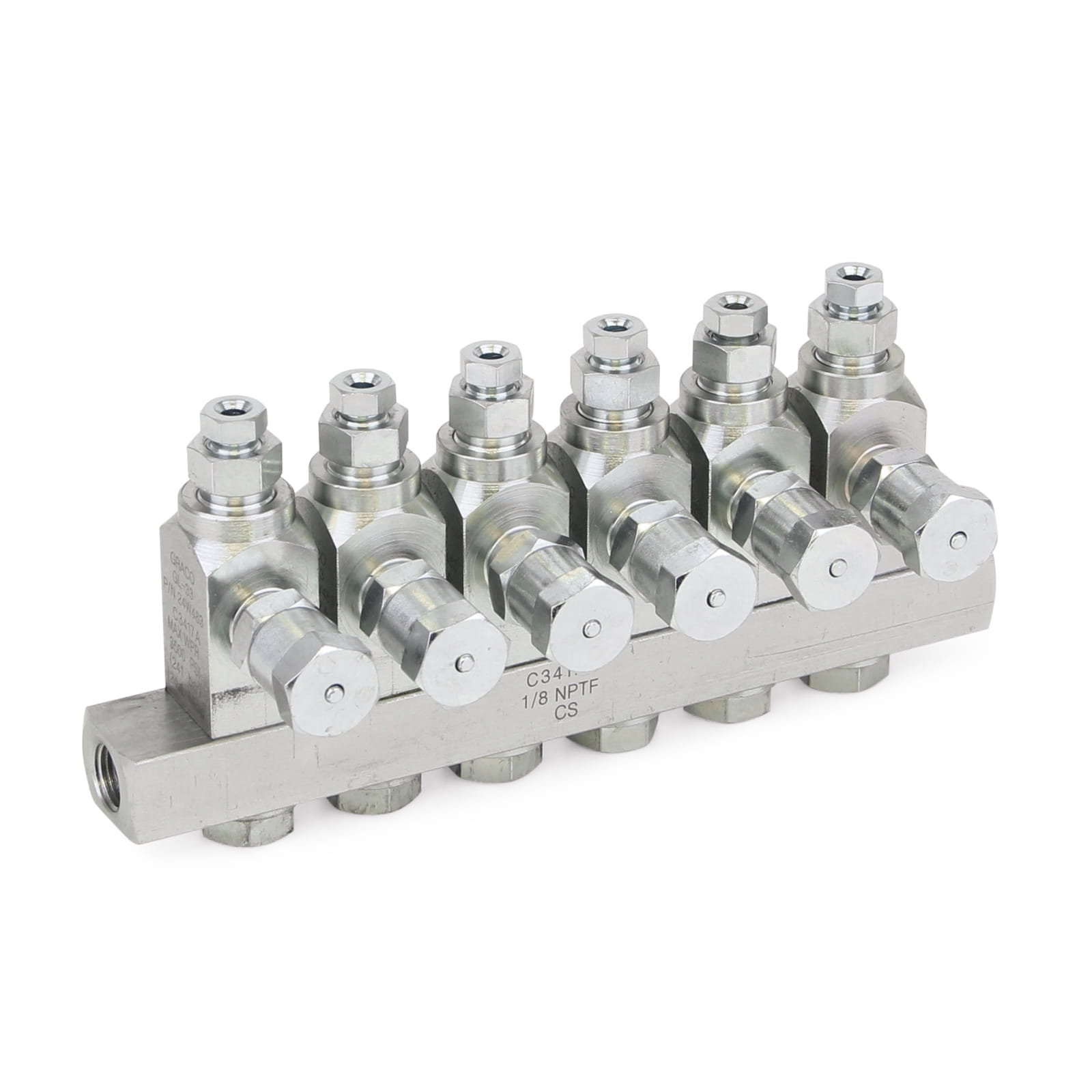 GL-33™ Fett-Einspritzsystem, Edelstahl, Verteiler mit 6 Einleitungsverteilern, 1/8". BSPP x 6 mm