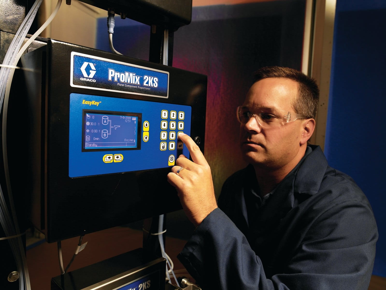 Manual ProMix 2KS system for acid catalytic converters, with G3000A dosing unit, 2 spray gun rinsing tanks, EasyKey Smart Control and display