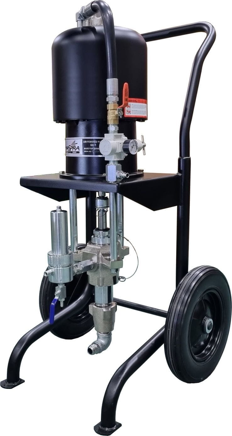 Pompe airless Maspra QUEEN 68 sur chariot, avec tuyau d'aspiration et boîtier de filtre haute pression - Pompes à piston pneumatiques