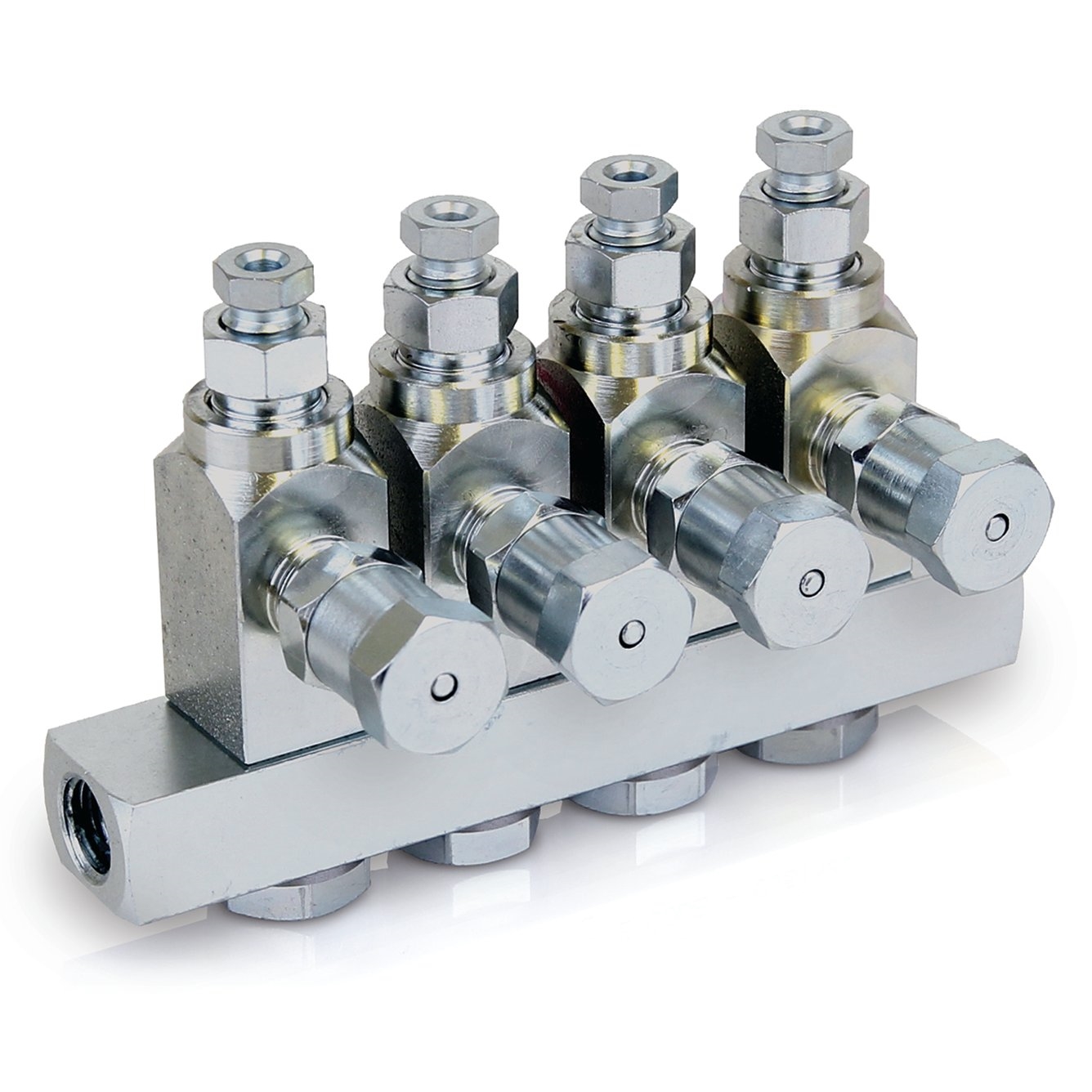 GL-42™ Öleinspritzung, Kohlenstoffstahl, Verteiler mit 4 Einleitungsverteilern, 1/8". BSPP x 6 mm