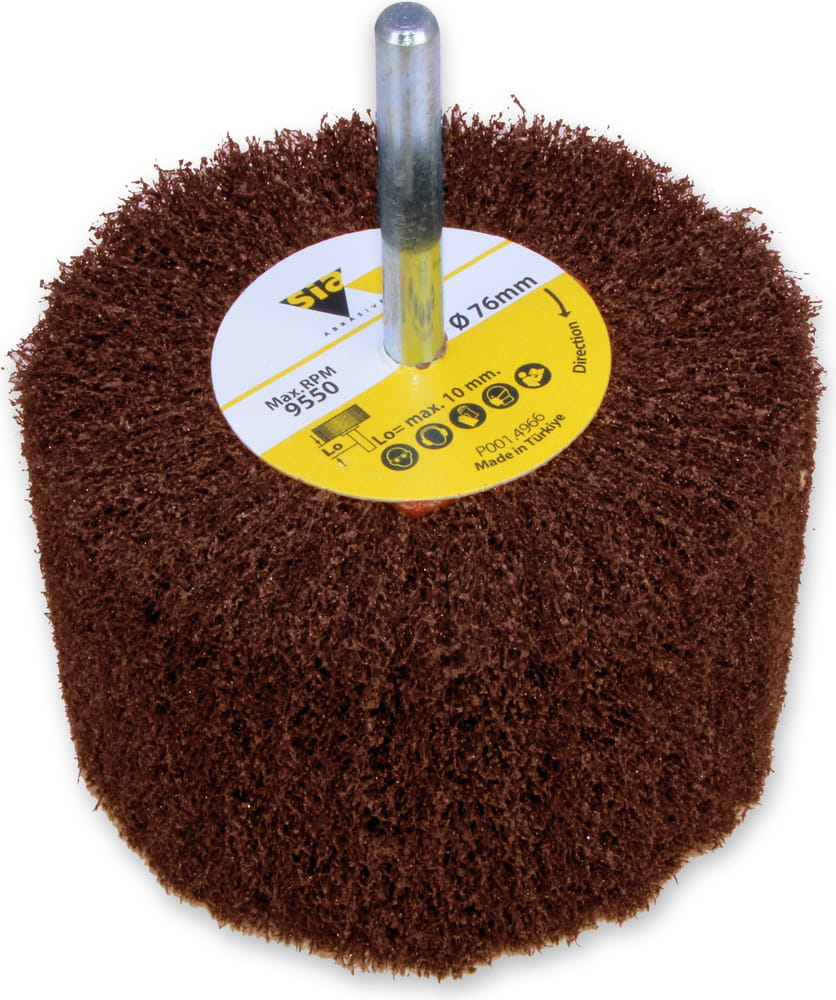 sia Abrasives 6120 siafleece – Lamellenschleifer mit Schaft aus Vlies – Ø 76 x 50 mm, Schaftdurchmesser: 6 mm, coarse
