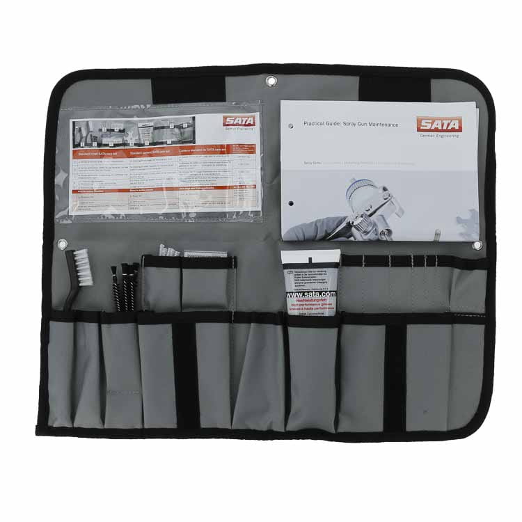 162628_SATA_2 Kit d'entretien SATA [sacoche d'entretien pour pistolet avec 1 brosse de nettoyage, grande, 5 brosses de nettoyage, moyennes, 5 brosses de nettoyage, double face, 12 aiguilles de nettoyage pour buses, 1 graisse haute performance, sans silicone ni acid ...