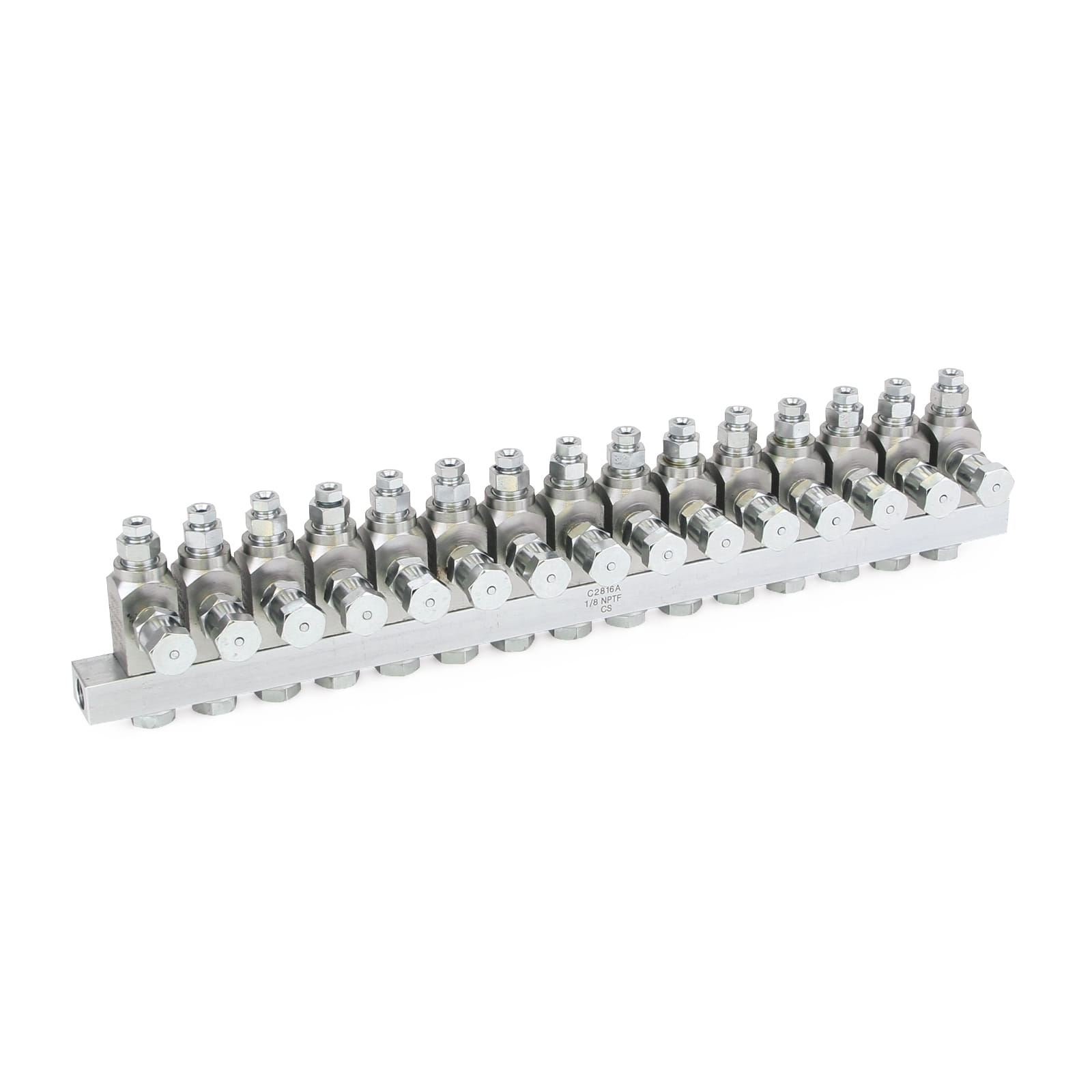 GL-33™ grease inlet manifold, stainless steel, manifold with 15 inlet manifolds, 1/8 NPT x 1/8