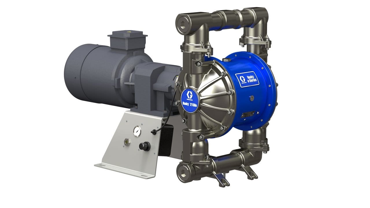 Husky 2150e 51 mm (2") pompe à membrane électrique SS ; moteur AC 7,5 CV, sans KMPSR, bride d'extrémité BSP, partie centrale en AL, siège en acier inoxydable, bille PT, membrane PT