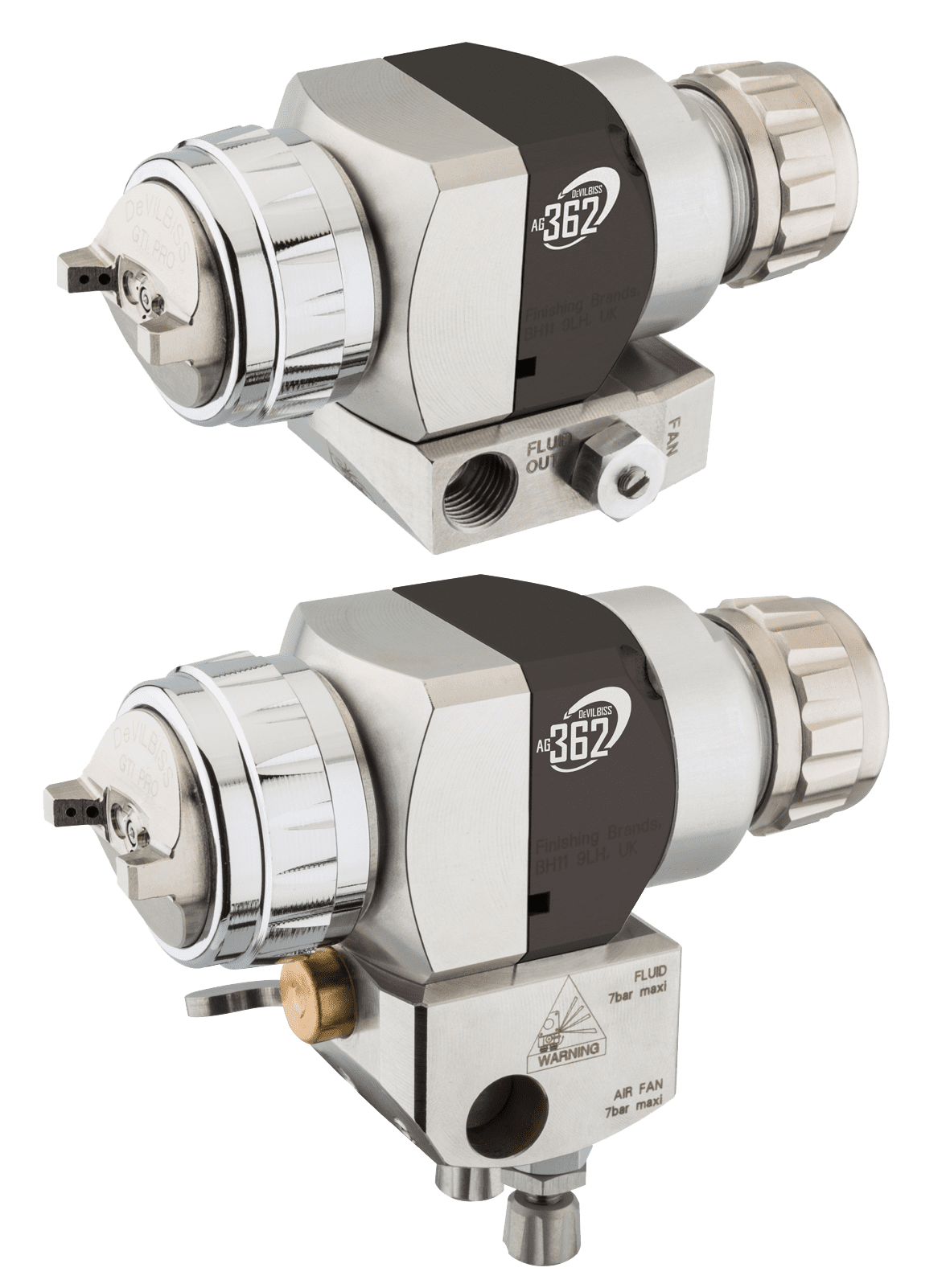 DeVilbiss AG362 Automatik-Druckluftspritzpistole, 0.7 mm Düsensatz, Adapter, Hebel, Mikrometer