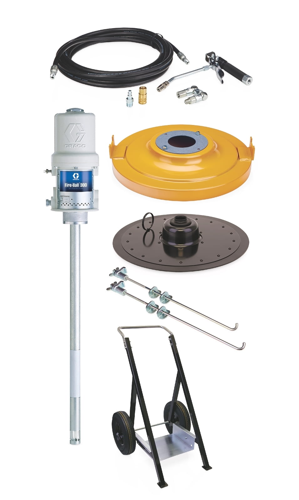 Fire-Ball® grease pump of the 300 series, 50:1, 54 kg (120 lb) - portable CE complete unit with robust chassis