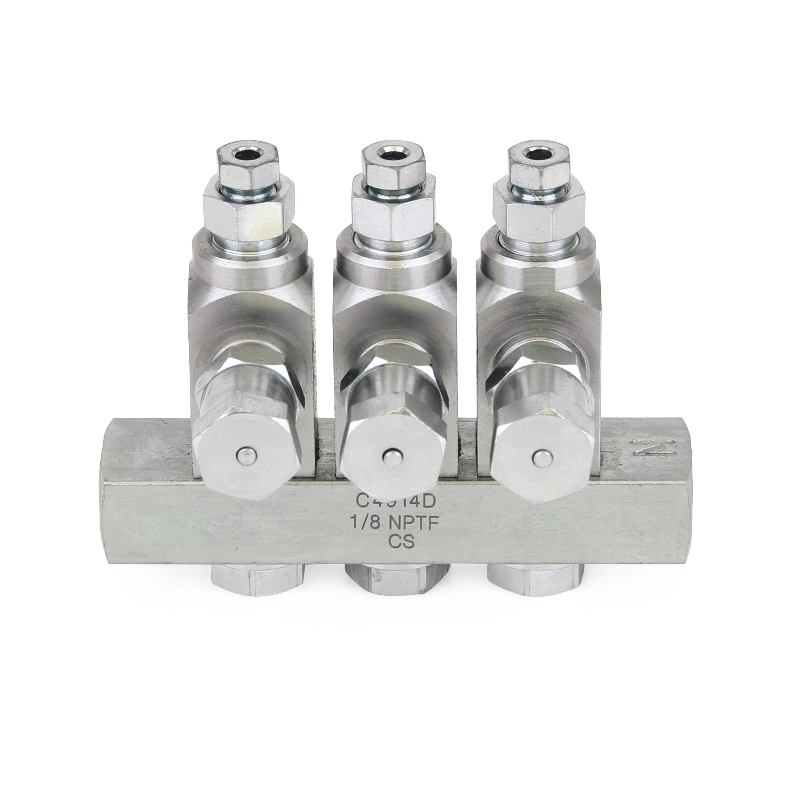 GL-42™ Öleinspritzung, Kohlenstoffstahl, Verteiler mit 3 Einleitungsverteilern, 1/8". BSPP x 6 mm