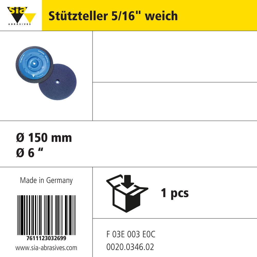 sia Abrasives Stützteller für siafast Schleifscheibe – Ø 150 mm, ohne Loch – Typ: weich, siafast-Klettsystem