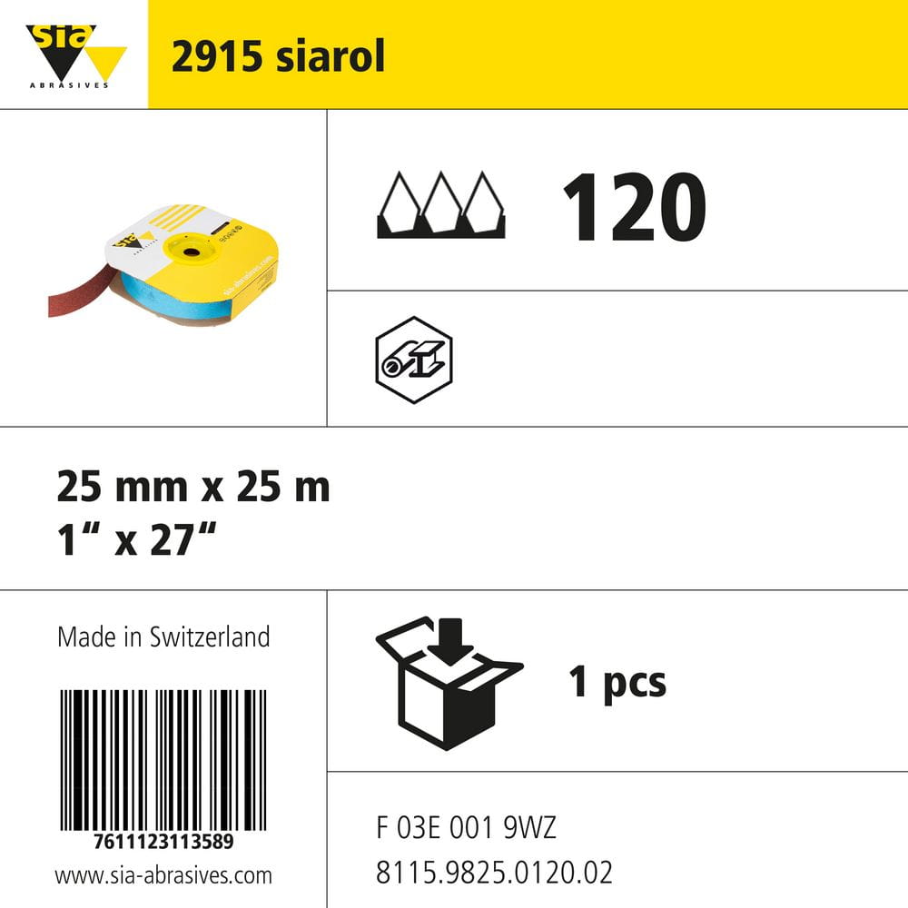 sia Abrasives 2915 siarol – Schleif-Sparrolle – 25 mm x 25 m – Körnung 120