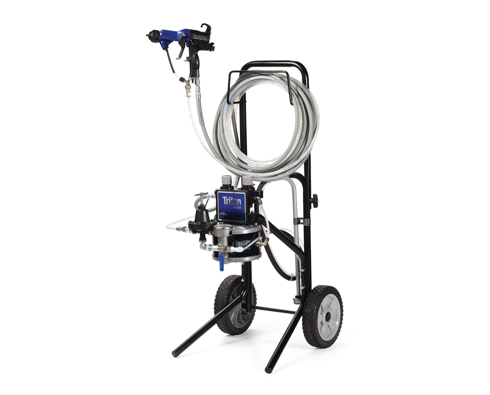 Triton-Alum-Sprühpaket, Fahrgestell, 60-psi-Materialdruckregler, elektrostatische Pro-Xp40-Pistole, Saugvorrichtung, Luft- und Materialschläuche
