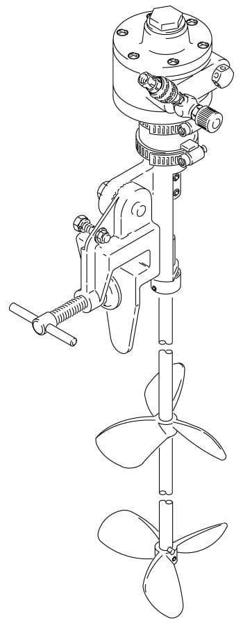 Agitatore per fusti con montaggio a morsetti, azionato ad aria compressa, 1 HP, lunghezza: 105,4 cm (41,5 pollici), include due eliche circolari, fusto aperto