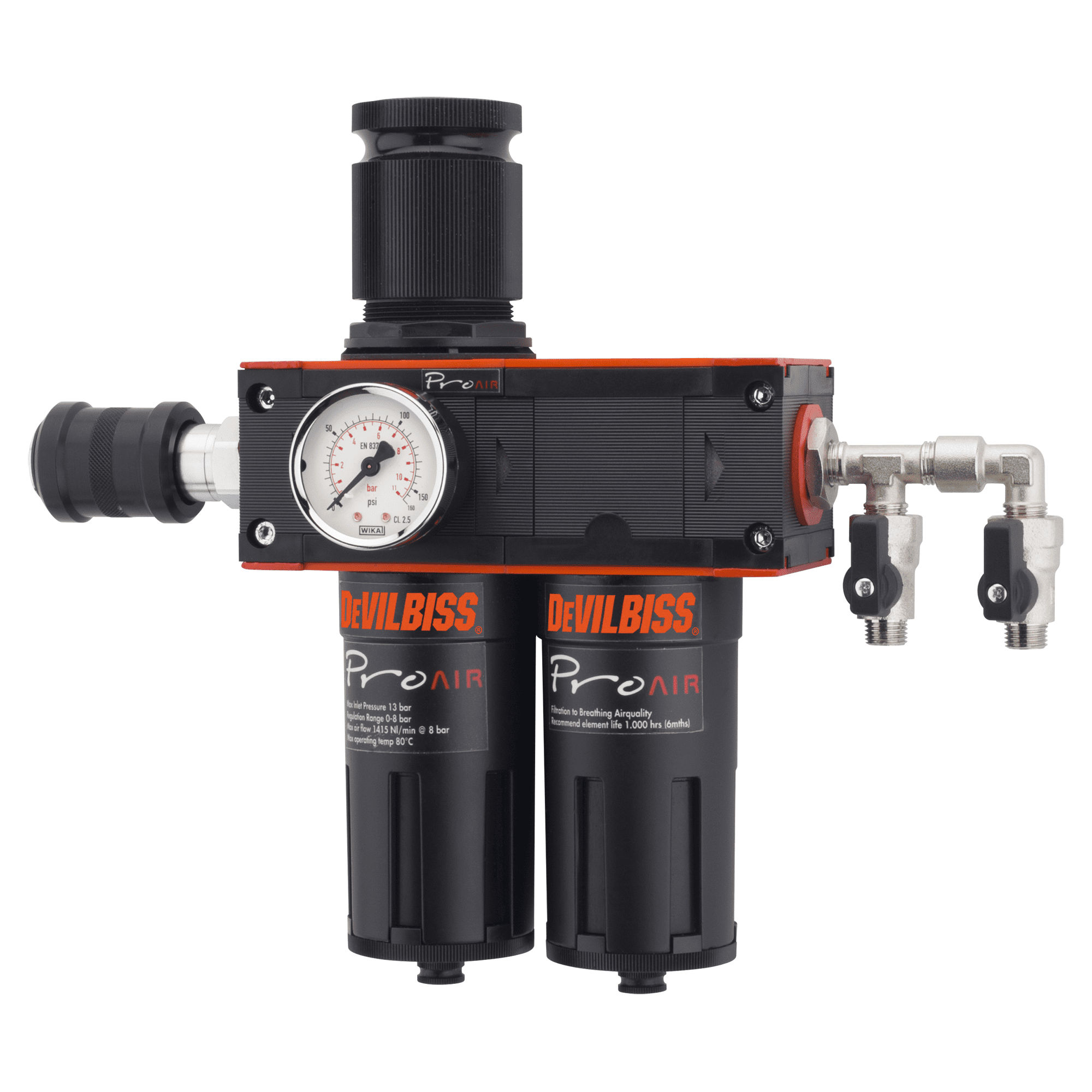 DeVilbiss PRO-AIR 2 filter compressed air regulator with fine filter/compressed air regulator, coalescer, 900 l/min, 2 adjustable, Pro Air and Finish Line Modern air management