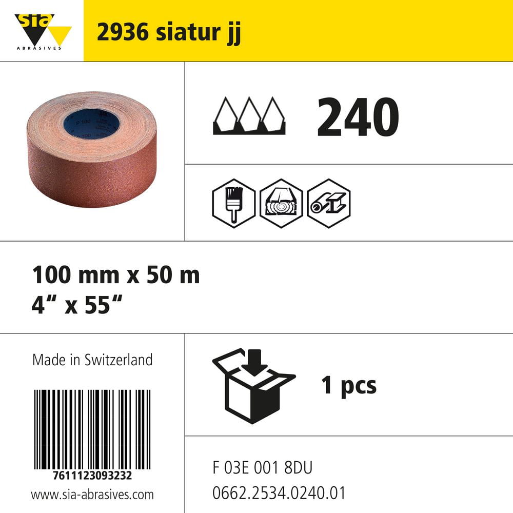 sia Abrasives 2936 siatur jj – Gewebe-Schleifrolle – 100 mm x 50 m – Körnung 240