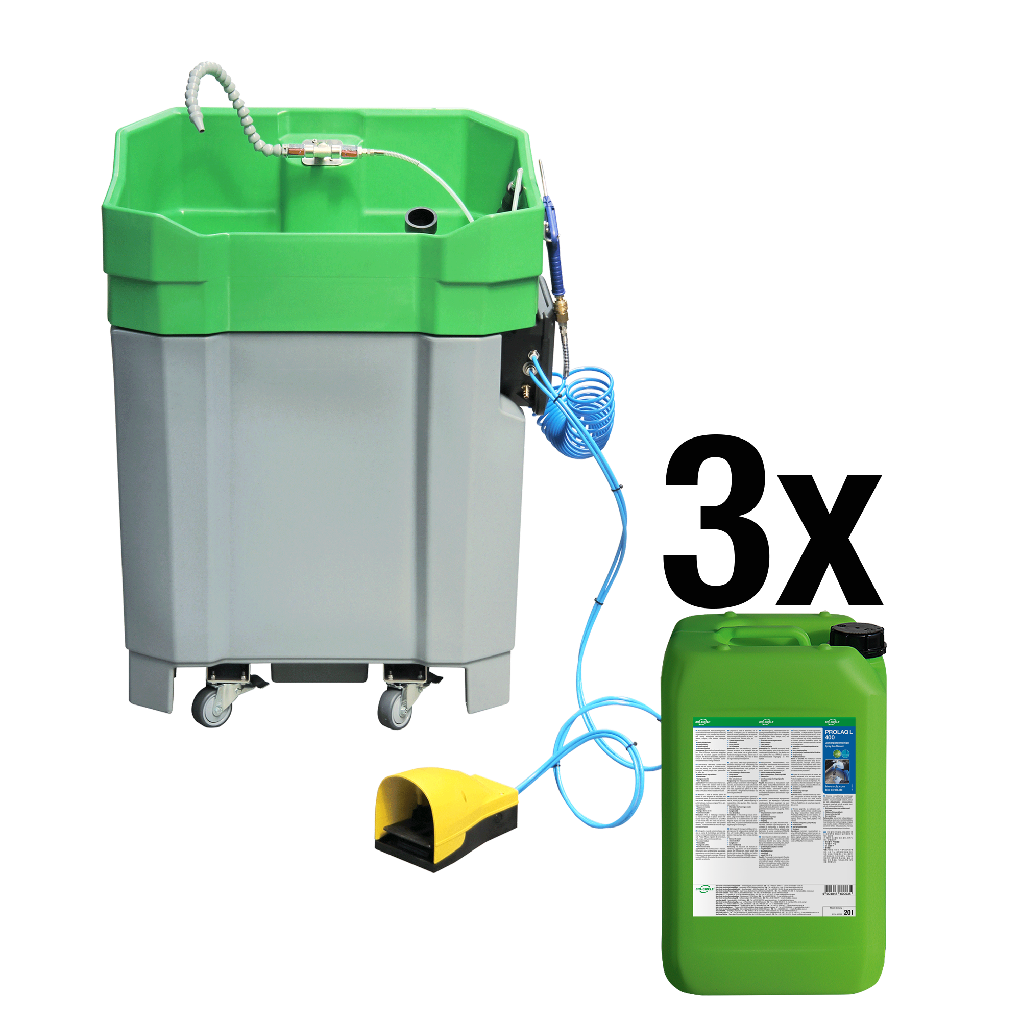 BIO-CIRCLE PROLAQ Compact Lackierpistolen-Reinigungsanlage – Starterset inkl. 3 × 20 L PROLAQ L 400