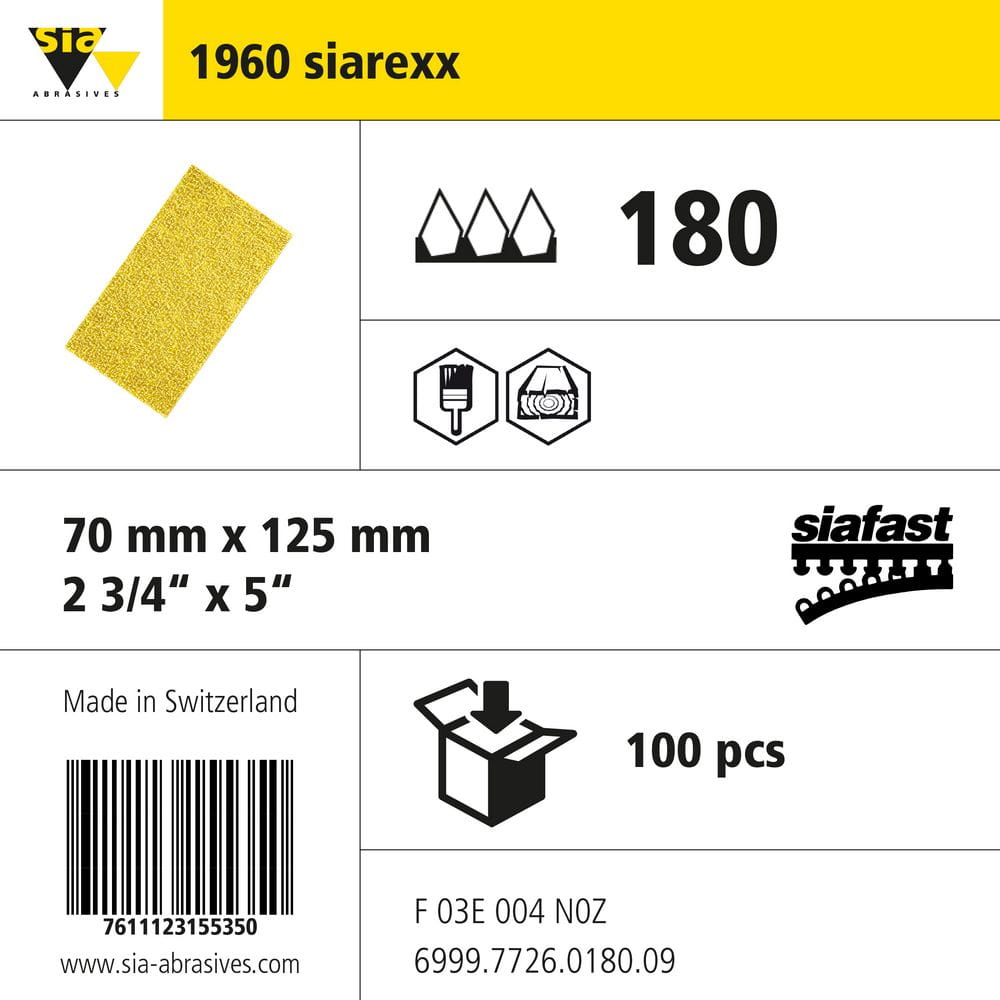 sia Abrasives 1960 siare x x – siafast Schleifstreifen – 70 x 125 mm, ohne Loch – Körnung 180