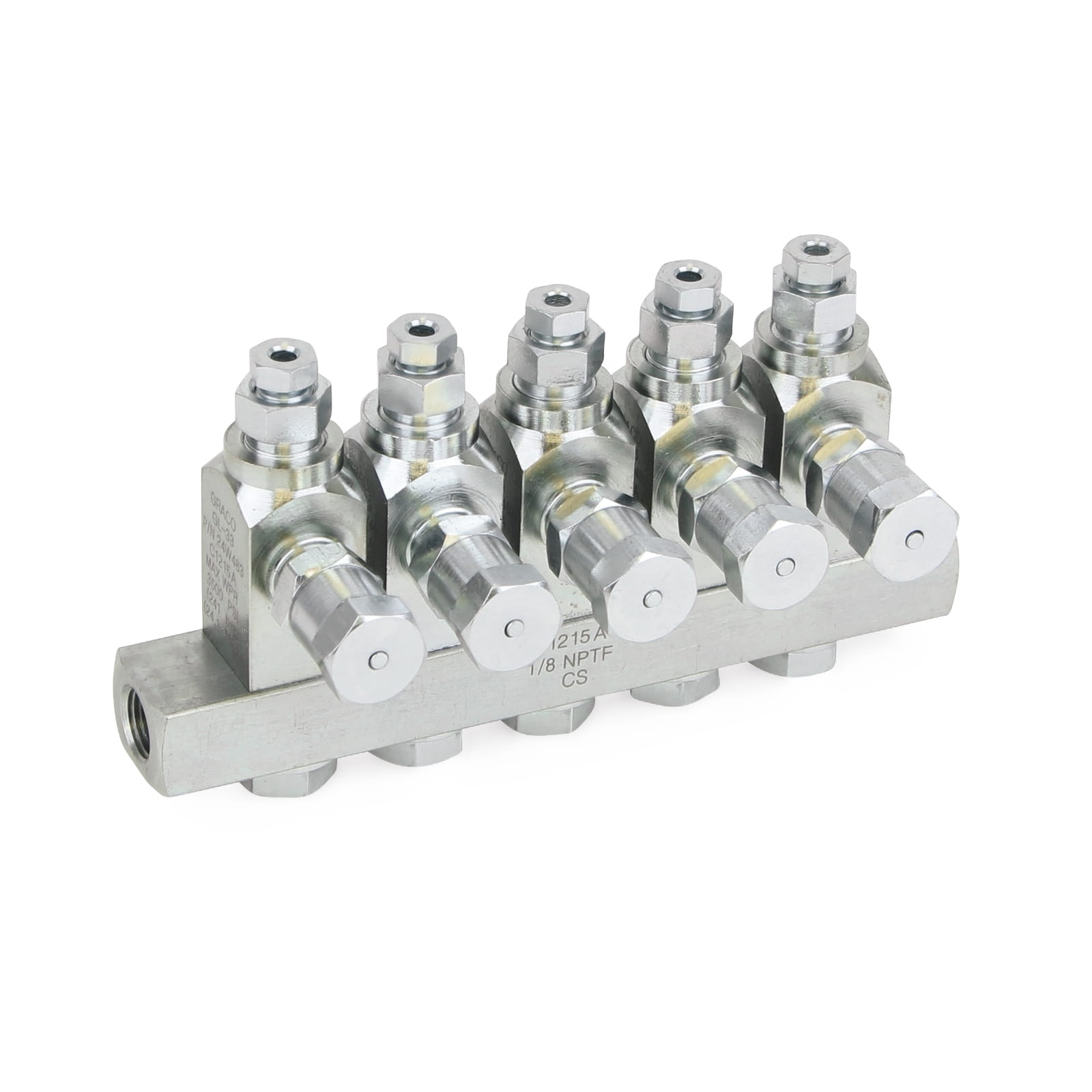 GL-33™ grease injection system, carbon steel, 5-inlet manifold, 1/8" BSPP x 6 mm
